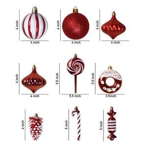 Little Surprise Box 39 pcs Red White Donuts & Candies themed Christmas Balls tree hanging, XMAS Decoration set. - Christmas Decor