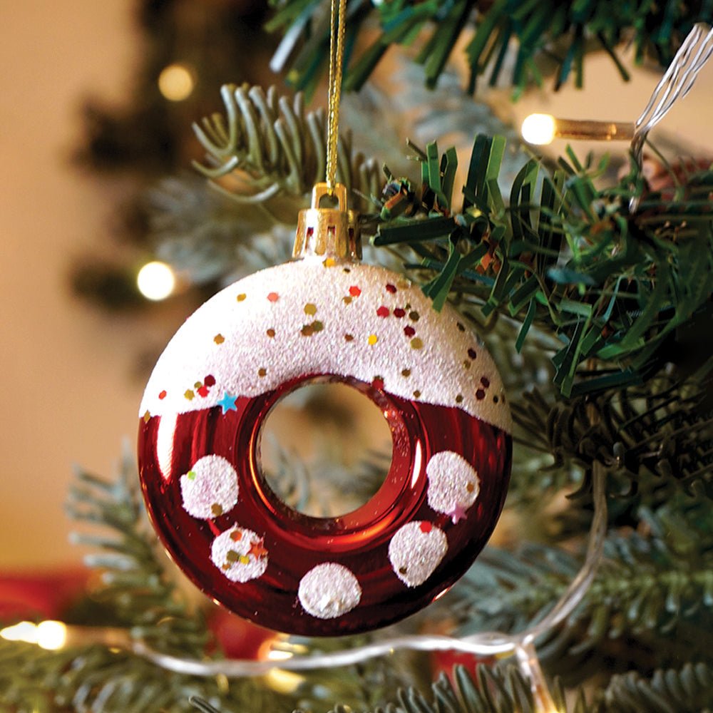 Little Surprise Box 39 pcs Red White Donuts & Candies themed Christmas Balls tree hanging, XMAS Decoration set. - Christmas Decor