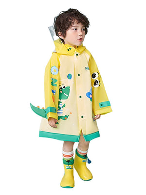 Little Surprise Box 3d Applique Yellow Dino Sleeves, Kids Raincoat - LSB-S5-RC-3DDINOSLEEVES-S