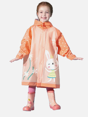 LITTLE SURPRISE BOX 3d Bunny Orange Sleeves & Hood Knee Length Raincoat for Kids - 3 - 4Years Kids Raincoat