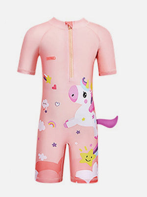 Little Surprise Box 3d Tail Peach Unicorn Swimwear for Toddlers & Kids with UPF 50+(110) - LSB-SW-KK3DUNI110