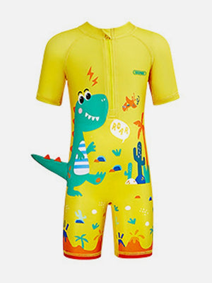 Little Surprise Box 3d Tail Yellow Volcano Dino Print Swimwear for Kids & Toddlers with UPF 50+ - LSB-SW-KK3DVOLDINO120