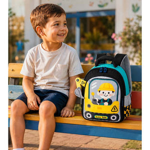 Little Surprise Box 3D Trucker Baby Backpack | The Mom Store - Yellow School Bag