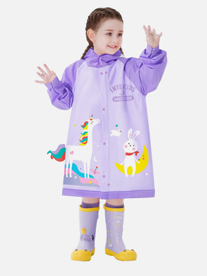LITTLE SURPRISE BOX 3d Unicorn Lilac Sleeves & Hood Knee Length Raincoat for Kids - Kids Raincoat