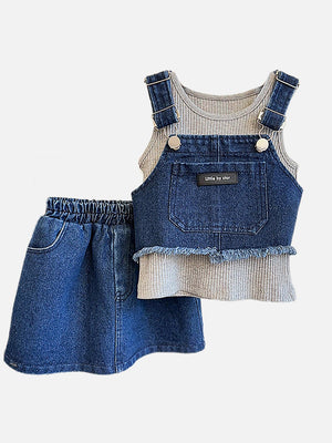 Little Surprise Box 3pcs Denim Skirt and Dungaree style clothing for Girls - Kids Casual Wear
