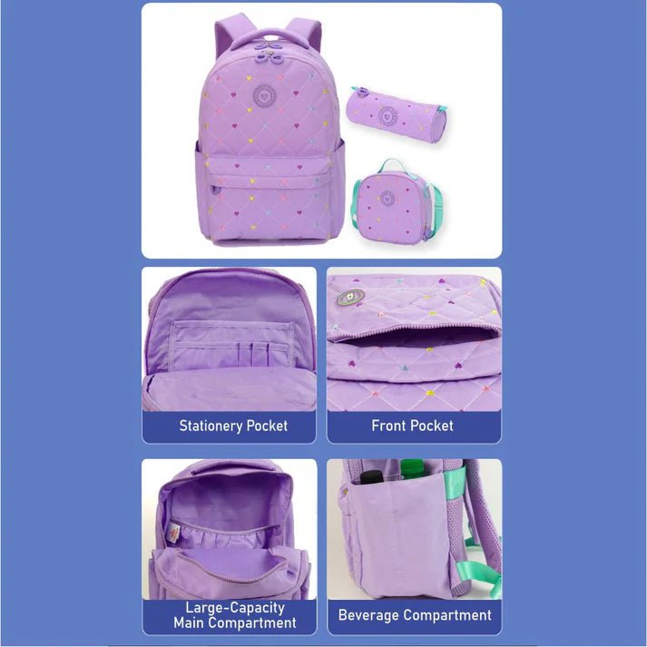 Little Surprise Box, 3pcs Mini Heart Matching Backpack, Lunch Bag and Stationery Pouch - LSB - BG - MNTMINIHEART - 3PCS