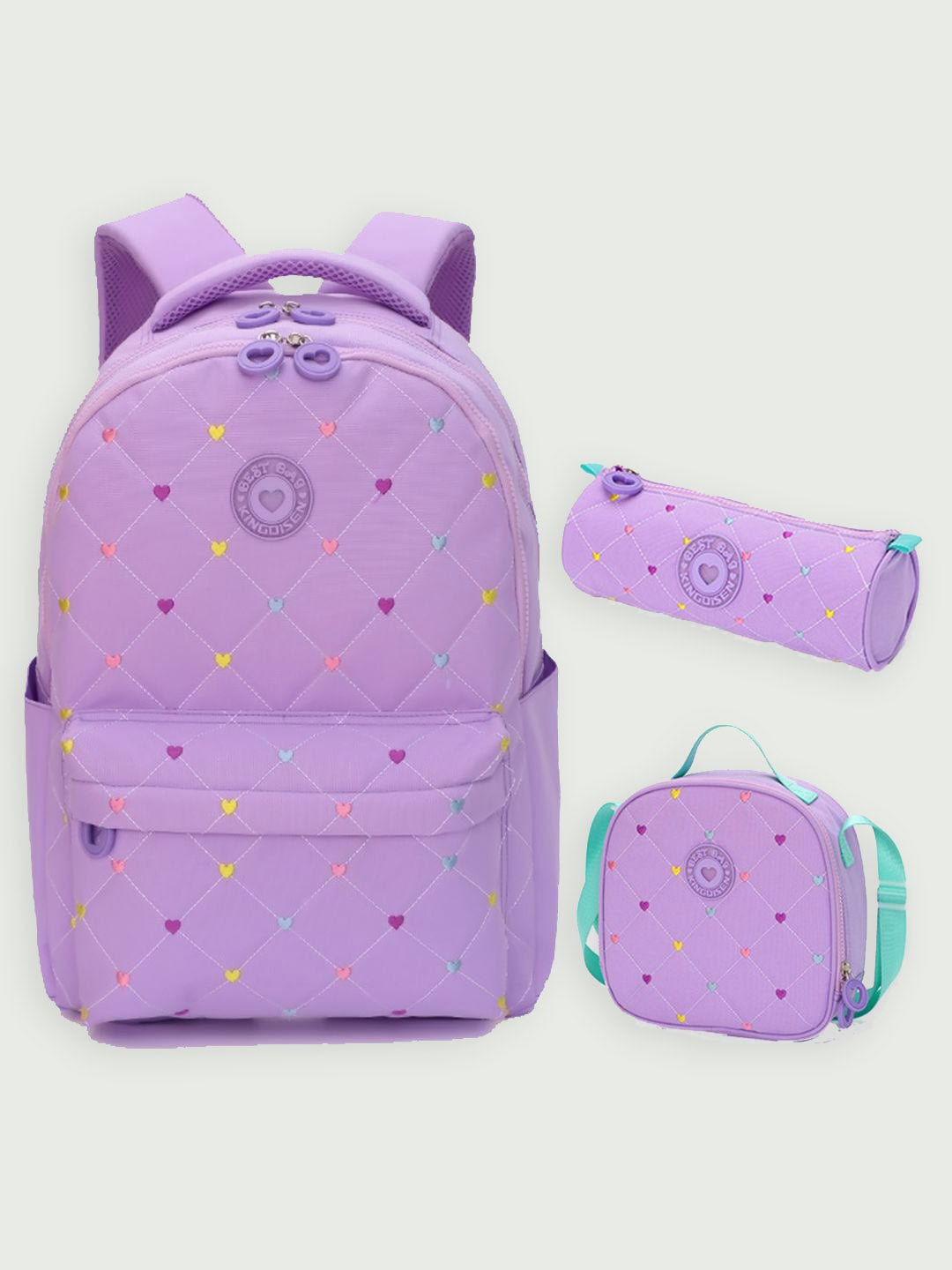 Little Surprise Box, 3pcs Mini Heart Matching Backpack, Lunch Bag and Stationery Pouch - LSB - BG - PURMINIHEART - 3PCS