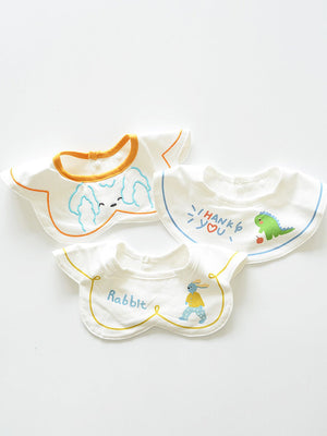 Little Surprise Box, 3PCS Set, adjustable button closure & wide shoulder size bibs - LSB - BIBS - DINO