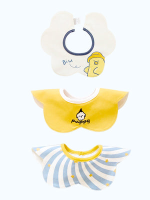 Little Surprise Box, 3PCS Set, adjustable button closure & wide shoulder size bibs - LSB - BIBS - DUCK