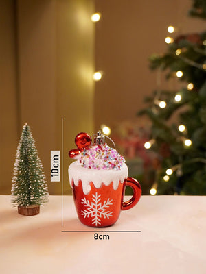 Little Surprise Box 3pcs set of Shiny Red Santa, Elf and Marshmallow Mug christmas Tree Ornaments - Christmas Decor