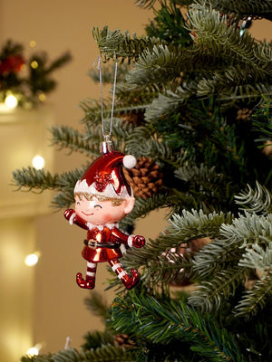 Little Surprise Box 3pcs set of Shiny Red Santa, Elf and Marshmallow Mug christmas Tree Ornaments - Christmas Decor