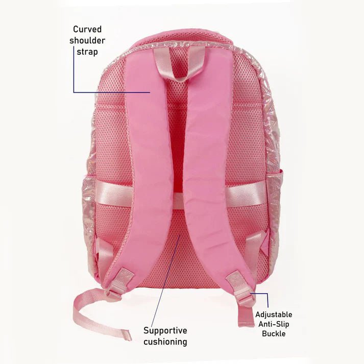 Little Surprise Box, 3pcs Shiny Pink Star Matching Backpack, Lunch Bag and Stationery Pouch - LSB - BG - PNKSHINYSTAR - 3PCS