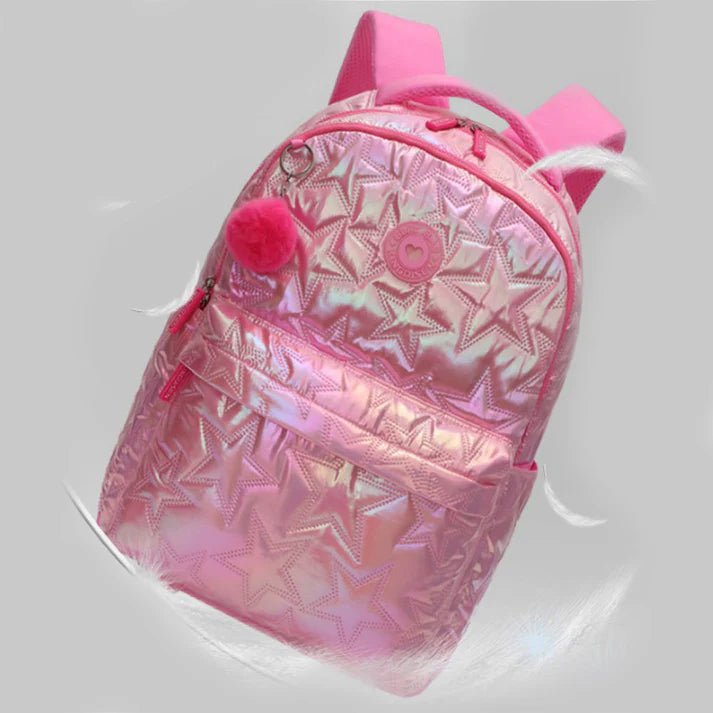 Little Surprise Box, 3pcs Shiny Pink Star Matching Backpack, Lunch Bag and Stationery Pouch - LSB - BG - PNKSHINYSTAR - 3PCS