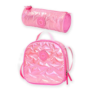 Little Surprise Box, 3pcs Shiny Pink Star Matching Backpack, Lunch Bag and Stationery Pouch - LSB - BG - PNKSHINYSTAR - 3PCS