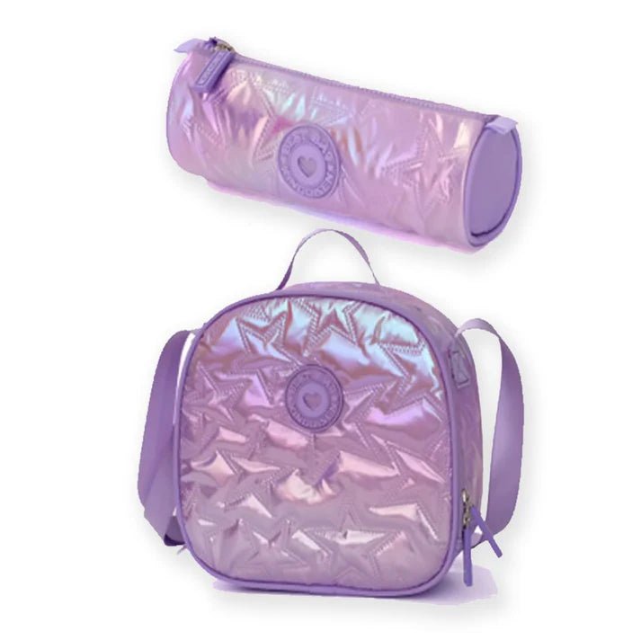 Little Surprise Box, 3pcs Shiny Pink Star Matching Backpack, Lunch Bag and Stationery Pouch - LSB - BG - PURSHINYSTAR - 3PCS