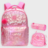 Little Surprise Box, 3pcs Shiny Pink Star Matching Backpack, Lunch Bag and Stationery Pouch - LSB - BG - PNKSHINYSTAR - 3PCS