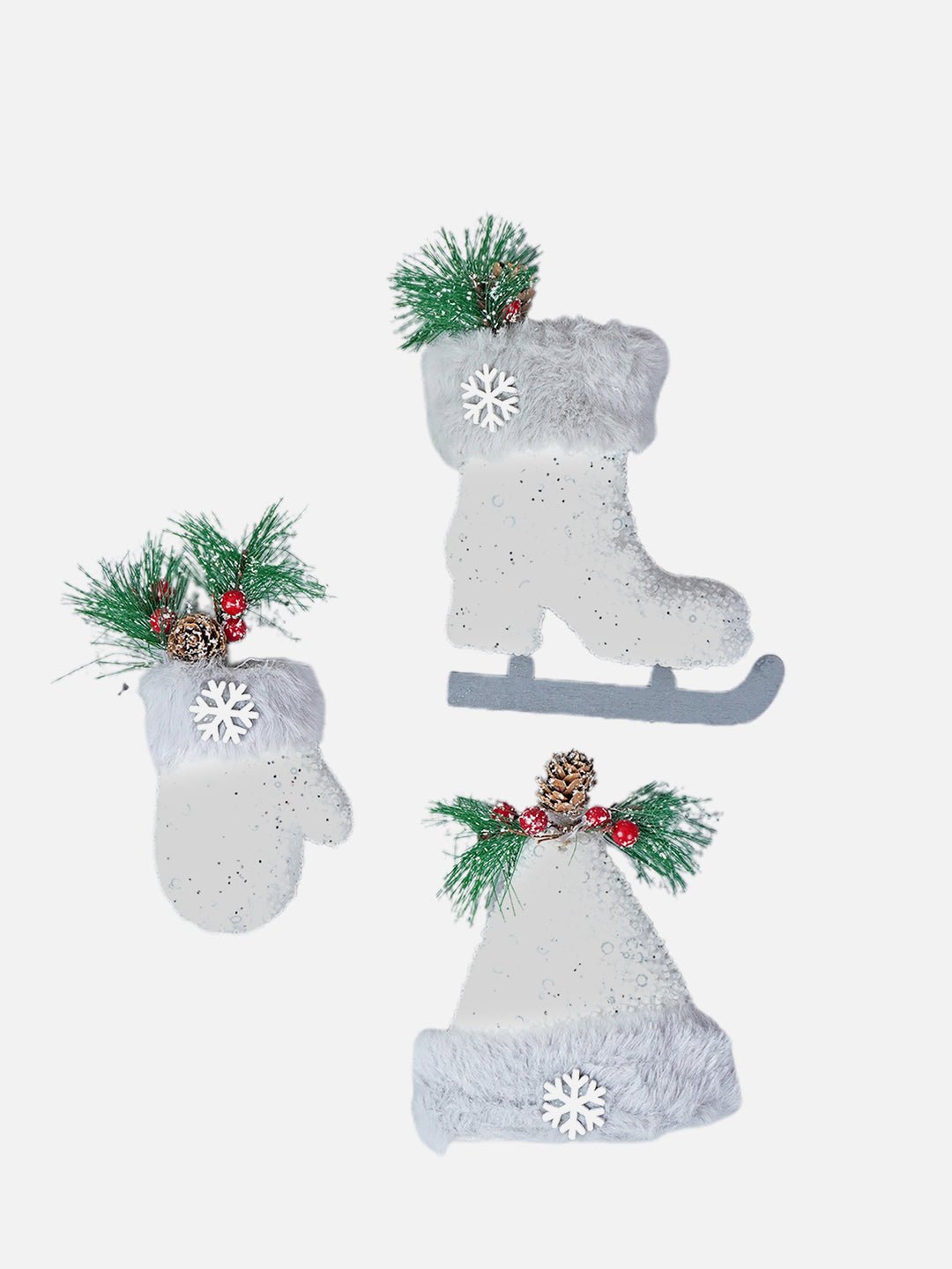 Little Surprise Box 3pcs Silver Furry Winter Accessories themed Christmas Tree Ornaments - LSB - CMS - 3FURSLVR - TRO