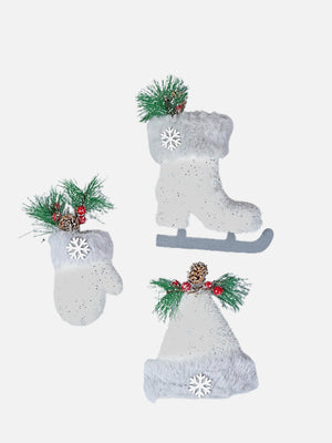 Little Surprise Box 3pcs Silver Furry Winter Accessories themed Christmas Tree Ornaments - LSB - CMS - 3FURSLVR - TRO