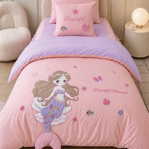 Little Surprise Box 4 Pcs Mermaid Princess Luxe 3D Embroidered Bedding Set - Crib & Mattress Accessories