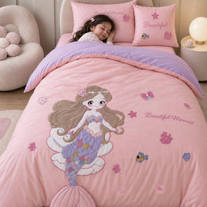 Little Surprise Box 4 Pcs Mermaid Princess Luxe 3D Embroidered Bedding Set - Crib & Mattress Accessories
