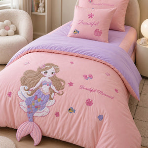 Little Surprise Box 4 Pcs Mermaid Princess Luxe 3D Embroidered Bedding Set - Crib & Mattress Accessories