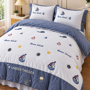 Little Surprise Box 4 Pcs Nautical Luxe Embroidered Bedding Set - Crib & Mattress Accessories