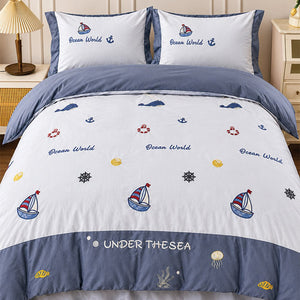 Little Surprise Box 4 Pcs Nautical Luxe Embroidered Bedding Set - Crib & Mattress Accessories