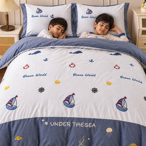Little Surprise Box 4 Pcs Nautical Luxe Embroidered Bedding Set - Crib & Mattress Accessories