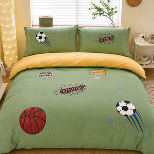 Little Surprise Box 4 Pcs Olive Sports Goal Luxe Embroidered Bedding Set - Crib & Mattress Accessories
