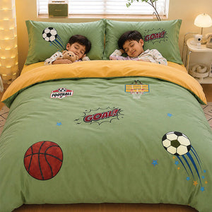 Little Surprise Box 4 Pcs Olive Sports Goal Luxe Embroidered Bedding Set - Crib & Mattress Accessories