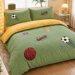 Little Surprise Box 4 Pcs Olive Sports Goal Luxe Embroidered Bedding Set - Crib & Mattress Accessories