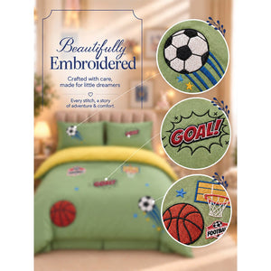 Little Surprise Box 4 Pcs Olive Sports Goal Luxe Embroidered Bedding Set - Crib & Mattress Accessories
