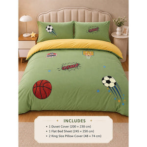 Little Surprise Box 4 Pcs Olive Sports Goal Luxe Embroidered Bedding Set - Crib & Mattress Accessories