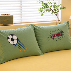 Little Surprise Box 4 Pcs Olive Sports Goal Luxe Embroidered Bedding Set - Crib & Mattress Accessories
