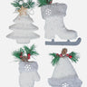 Little Surprise Box 4 pcs Silver Furry Winter Accessories themed Christmas Tree Ornaments - LSB - CMS - 4SILVR - TRO