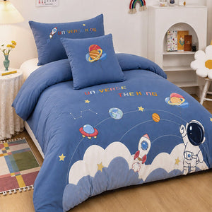 Little Surprise Box 4 Pcs Space Theme Luxe Embroidered Kids Bedding Set - Crib & Mattress Accessories