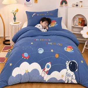Little Surprise Box 4 Pcs Space Theme Luxe Embroidered Kids Bedding Set - Crib & Mattress Accessories