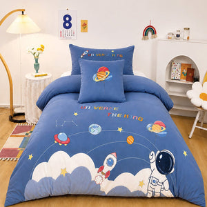 Little Surprise Box 4 Pcs Space Theme Luxe Embroidered Kids Bedding Set - Crib & Mattress Accessories