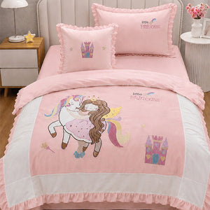 Little Surprise Box 4 Pcs Unicorn Princess Luxe Embroidered Bedding Set - Crib & Mattress Accessories