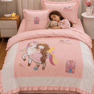 Little Surprise Box 4 Pcs Unicorn Princess Luxe Embroidered Bedding Set - Crib & Mattress Accessories