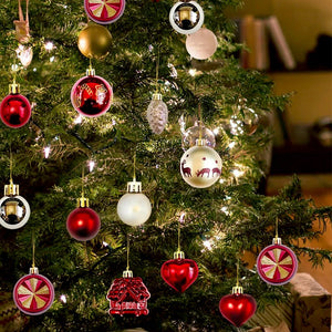 Little Surprise Box 40pcs Maroon Sequenced with Gold Christmas Tree Balls and xmas Tree decoration set - Christmas Decor