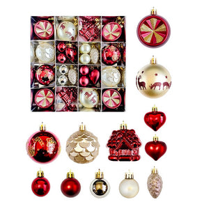 Little Surprise Box 40pcs Maroon Sequenced with Gold Christmas Tree Balls and xmas Tree decoration set - Christmas Decor