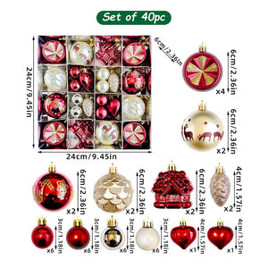Little Surprise Box 40pcs Maroon Sequenced with Gold Christmas Tree Balls and xmas Tree decoration set - Christmas Decor
