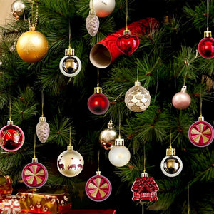 Little Surprise Box 40pcs Maroon Sequenced with Gold Christmas Tree Balls and xmas Tree decoration set - Christmas Decor