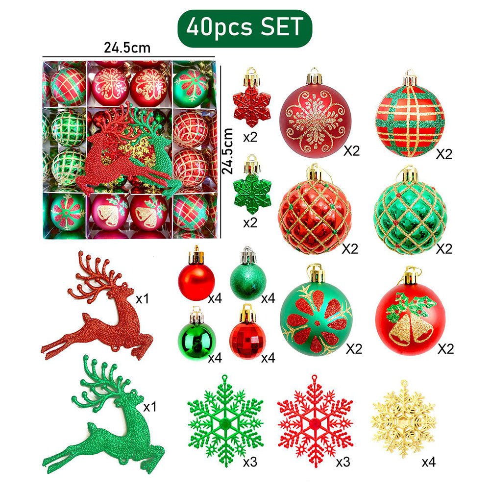 Little Surprise Box 40pcs Red Green Reindeer Christmas Tree ornaments XMAS Tree decoration set - Christmas Decor