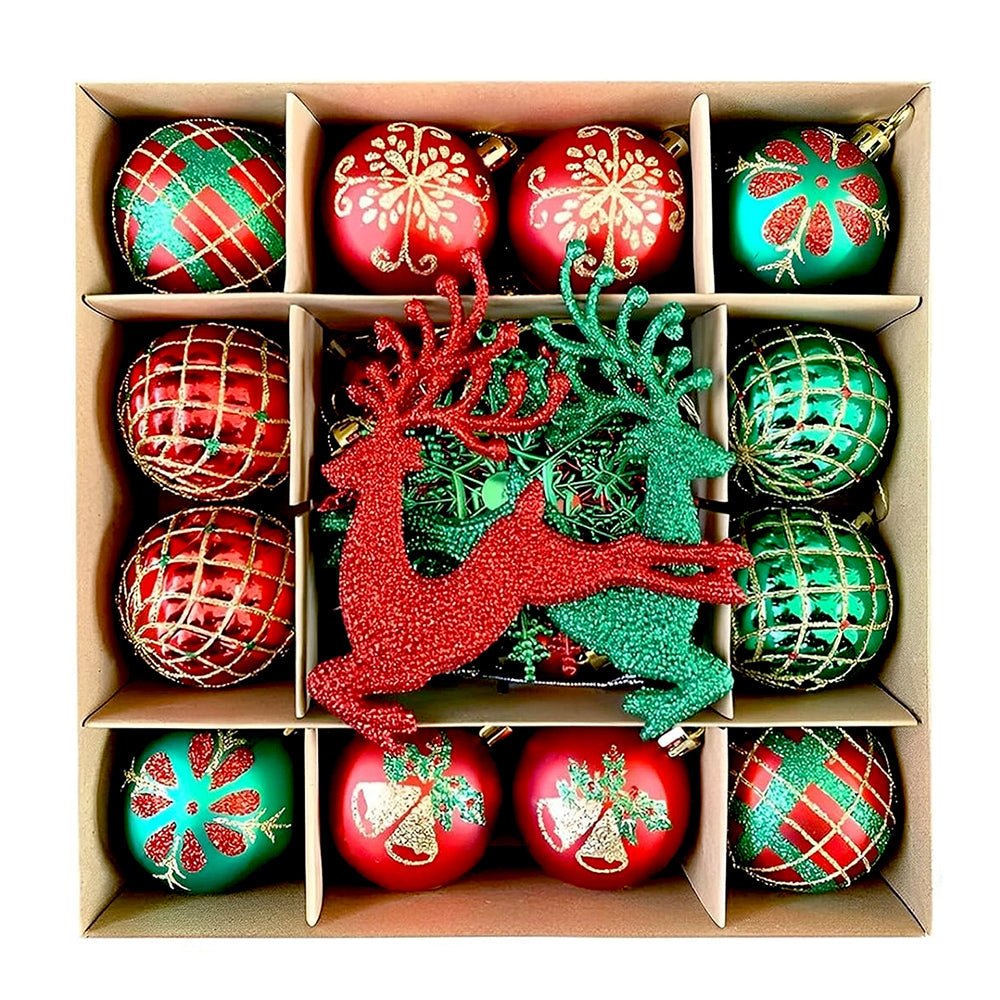 Little Surprise Box 40pcs Red Green Reindeer Christmas Tree ornaments XMAS Tree decoration set - Christmas Decor