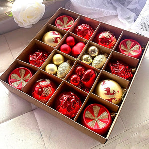 Little Surprise Box 40pcs Red Sequenced with Gold Christmas Tree Balls and xmas Tree decoration set - Christmas Decor