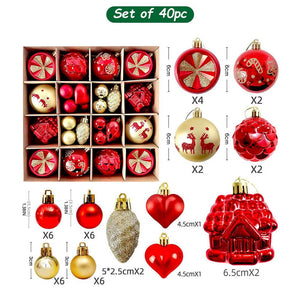 Little Surprise Box 40pcs Red Sequenced with Gold Christmas Tree Balls and xmas Tree decoration set - Christmas Decor