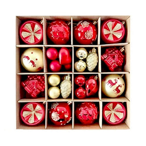 Little Surprise Box 40pcs Red Sequenced with Gold Christmas Tree Balls and xmas Tree decoration set - Christmas Decor