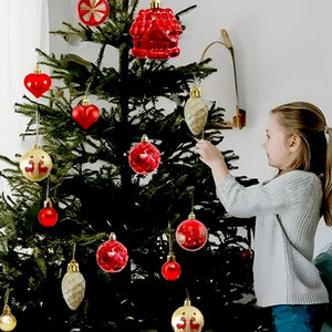 Little Surprise Box 40pcs Red Sequenced with Gold Christmas Tree Balls and xmas Tree decoration set - Christmas Decor